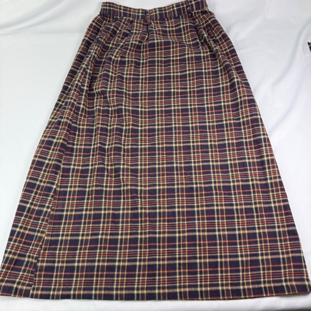 Woolrich John Rich & Bros Navy Plaid Cotton Flannel Maxi Skirt Womens 10 5125WS